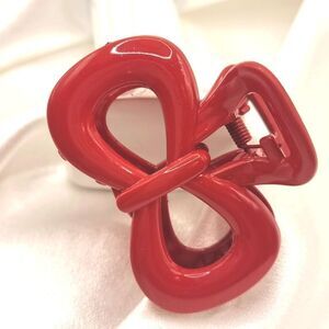 New ZARA lipstick red bow medium hair claw clip